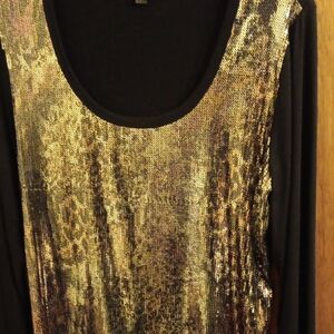 Karen Kane Black and Gold Sequin Blouse
